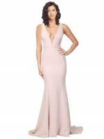 Deep Plunging V-Neckline Full Length Crepe Formal Dress UK with Deep V-Backline