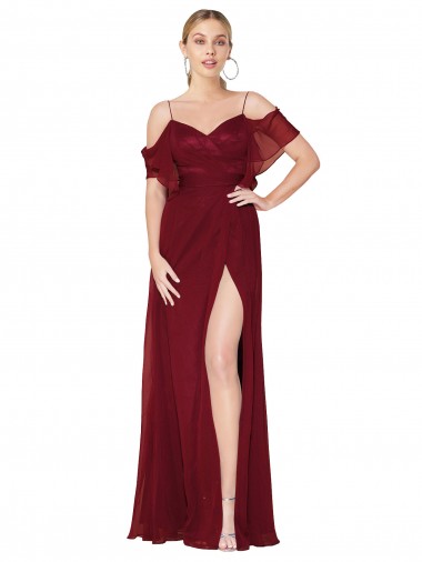 Cold Shoulder Long Mermaid Chiffon Formal Dress with Straps UK