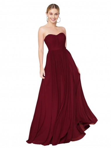 Draped Strapless Long A-Line Chiffon Formal Dress UK