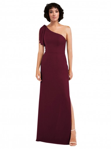 One Shoulder Chiffon Formal Dress with Skirt Slit and Accent Strap UK