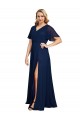 Chiffon V-Neck Short Sleeves Long Formal Dress with High Slit UK