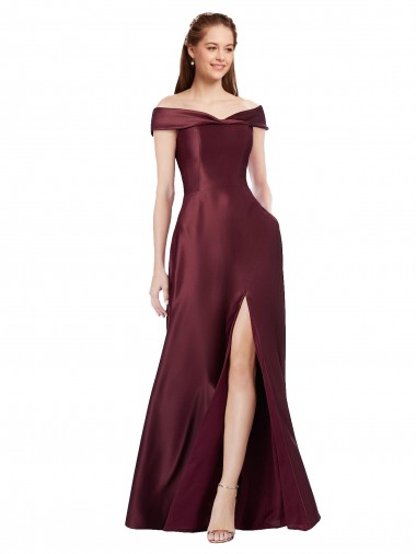 Long Off the Shoulder Satin Formal Dress with Thigh-high Slit UK