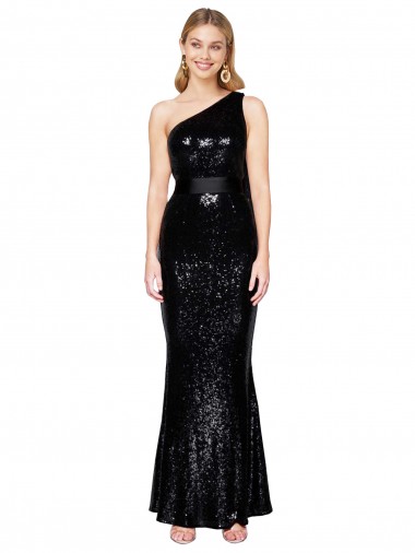 Draped One Shoulder Long Full Length Sequin Formal Dress UK