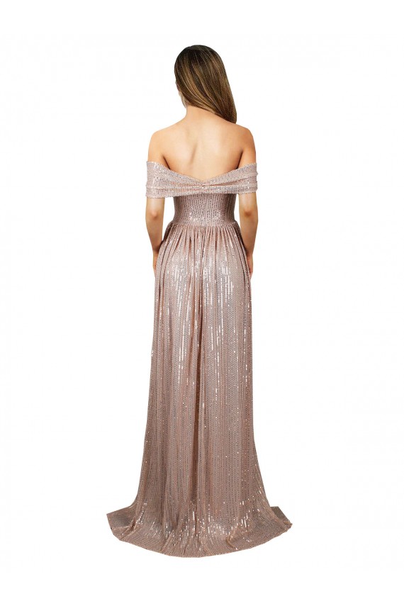 Strapless Scoop Neck Off the Shoulder Long Sequin Formal Dress with High Slit UK