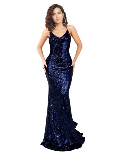 Mermaid V-Neck Low Back Long Sequin Formal Dress UK