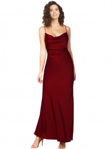 Cowl Neck Low Back Silky Satin Formal Dress with Thin Back Straps UK