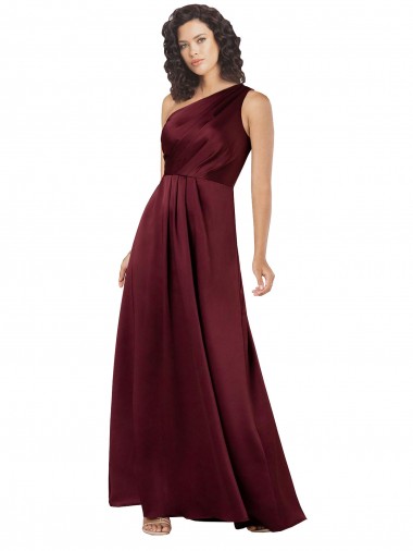 One Shoulder Silky Satin Formal Dress with Subtle Pleats UK