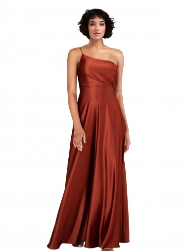 Sophisticated One Shoulder Silky Satin Formal Dress with Full Skirt UK