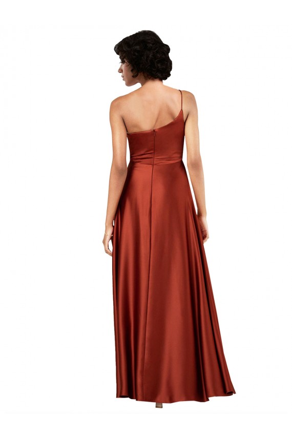 Sophisticated One Shoulder Silky Satin Formal Dress with Full Skirt UK