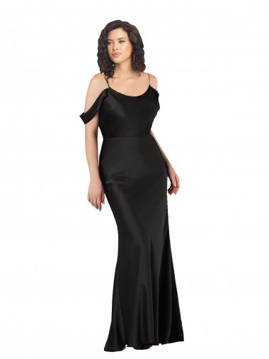 Off the Shoulder Sleeves Silky Satin Formal Dress with Skirt Slit UK