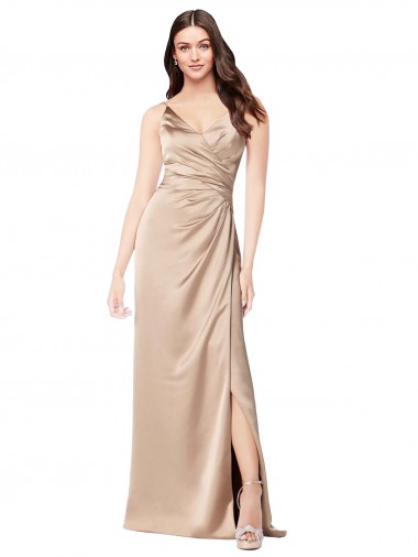 Silky Satin Formal Dress with Draped Surplice Bodice UK