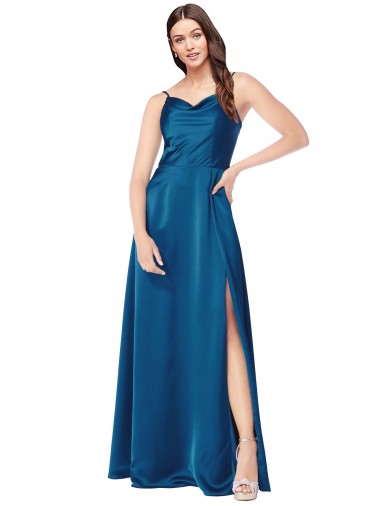 Cowl Neck Salky Satin Formal Dress UK