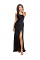 Full Length One Shoulder Ruffled Long Silky Satin Formal Dress with High Slit UK