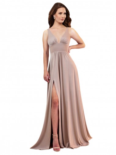 Long A-Line Plunge V-Neckline Spandex Formal Dress with Slit UK