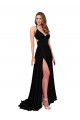 High Slit Open Back Long Spandex Formal Dress with Lined Crossover Bust UK