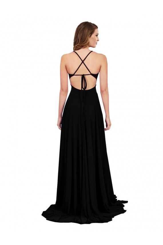 High Slit Open Back Long Spandex Formal Dress with Lined Crossover Bust UK