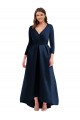 Long Sleeves Wrapped Spandex Formal Dress with High Low Full Skirt and Pockets UK