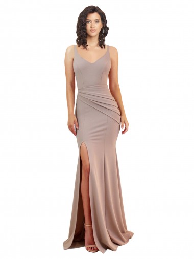 Fishtail Shape V-Neck Crepe Formal Dress with Slit UK