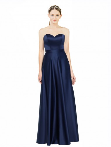 Floor Length Sweetheart Neckline Stretch Satin Formal Dress with Belt UK