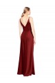 Full Length Long Stretch Satin Semi Formal Dress V-Back UK