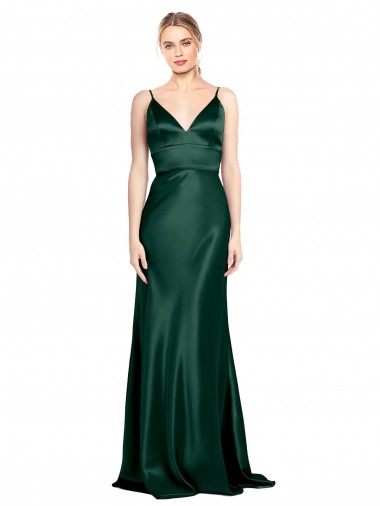 High V-Neck Long Full Length Sheath Stretch Satin Formal Dress UK