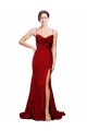 Cowl Front Neck Sweep Train Stretch Satin Formal Dress with High Side Split UK