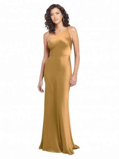 One Shoulder Long Floor Length Stretch Satin Semi Formal Dress UK