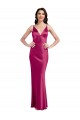 V-Neck Spaghetti Straps Slim Stretch Satin Formal Dress with Low Scoop Back UK