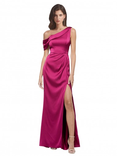 Off the Shoulder Short Sleeves Stretch Satin Formal Dress with Side Slit UK