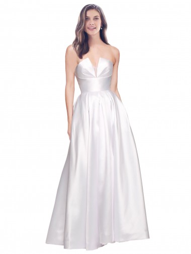 Full Length Strapless V-Cutout Stretch Satin Formal Dress UK