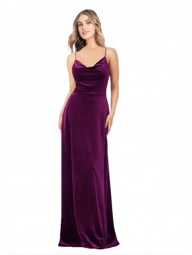 Draped Neckline Spaghetti Straps Velvet Formal Dress UK