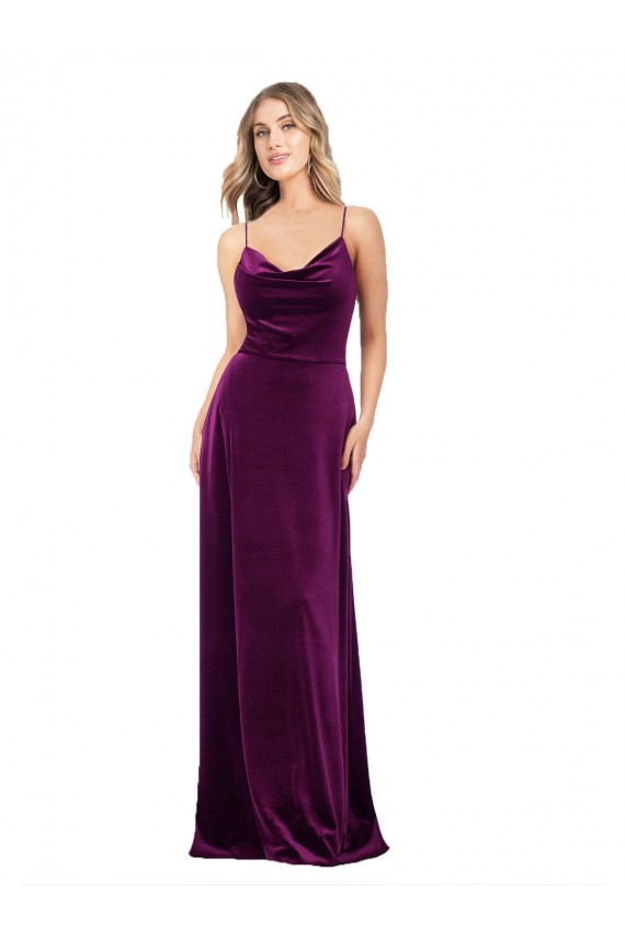 Draped Neckline Spaghetti Straps Velvet Formal Dress UK