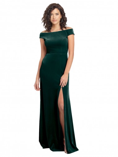 Floor Length Cap Sleeves Long Velvet Formal Dress with High Side Slit UK