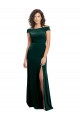 Floor Length Cap Sleeves Long Velvet Formal Dress with High Side Slit UK