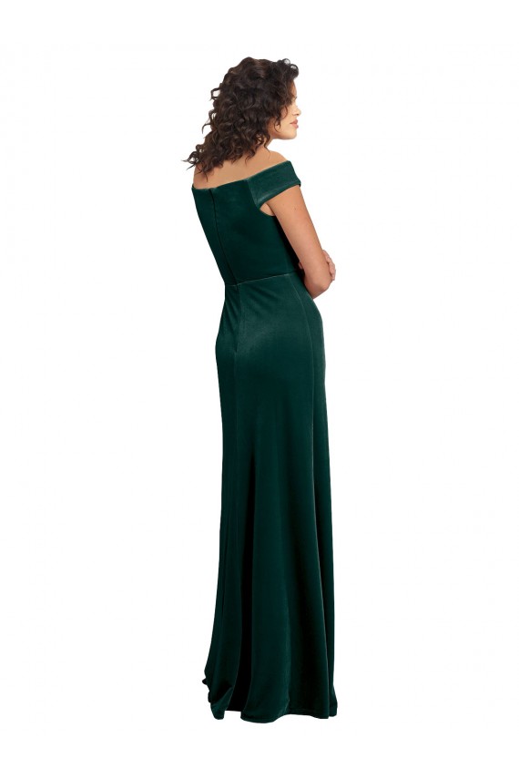 Floor Length Cap Sleeves Long Velvet Formal Dress with High Side Slit UK