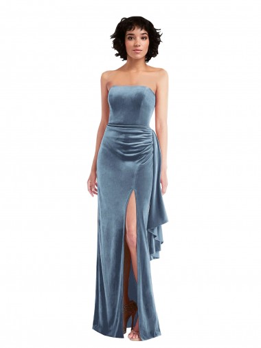 Strapless Velvet Maxi Formal Dress with Draped Skirt UK