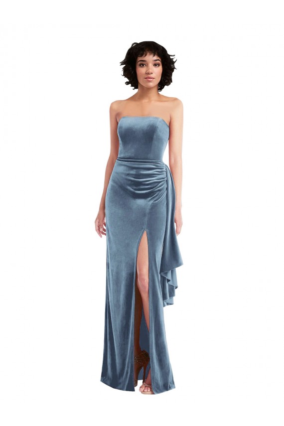 Strapless Velvet Maxi Formal Dress with Draped Skirt UK