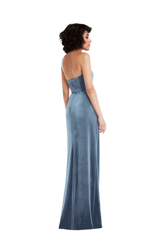 Strapless Velvet Maxi Formal Dress with Draped Skirt UK