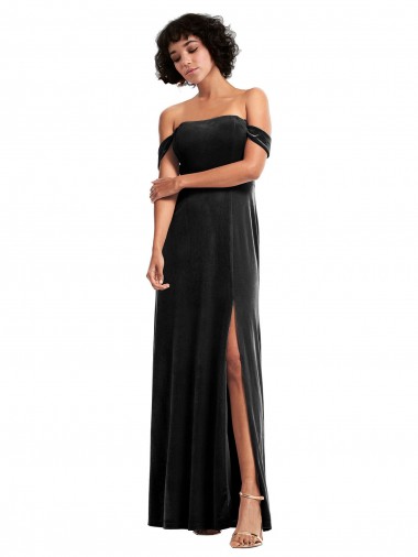 Off the Shoulder Drapped Sleeves Stretch Velvet Formal Dress UK