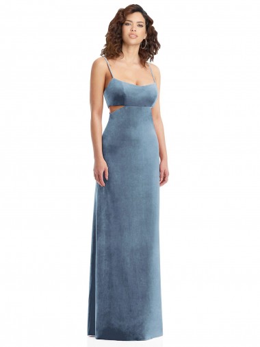 Spaghetti Strap Long Full Length Velvet Maxi Formal Dress UK