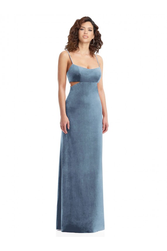 Spaghetti Strap Long Full Length Velvet Maxi Formal Dress UK