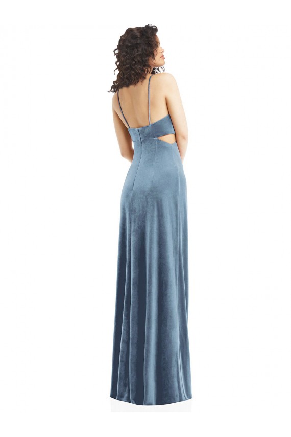 Spaghetti Strap Long Full Length Velvet Maxi Formal Dress UK