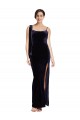 Long Velvet Formal Dress with Side Thigh Split and Shoulder Tie UK